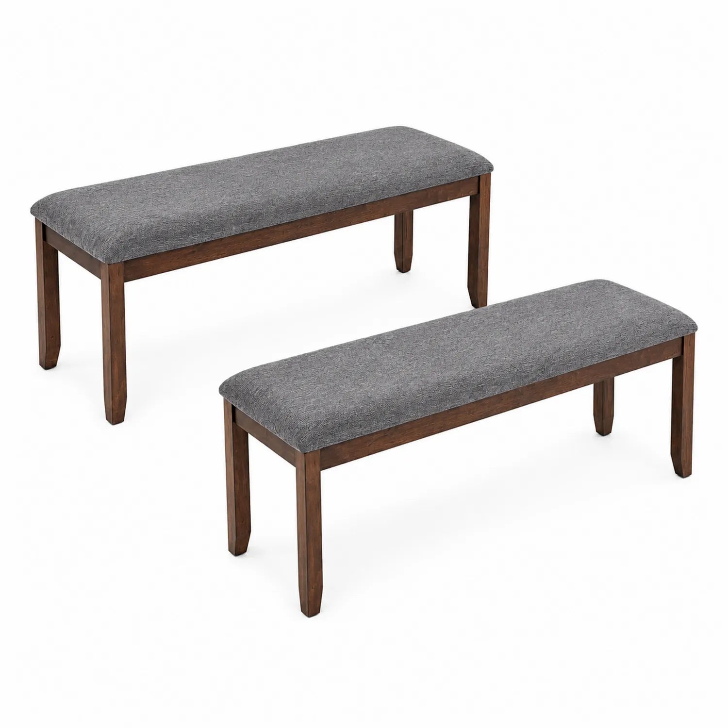 2er Set Polsterbank Holz und Stoff Grau