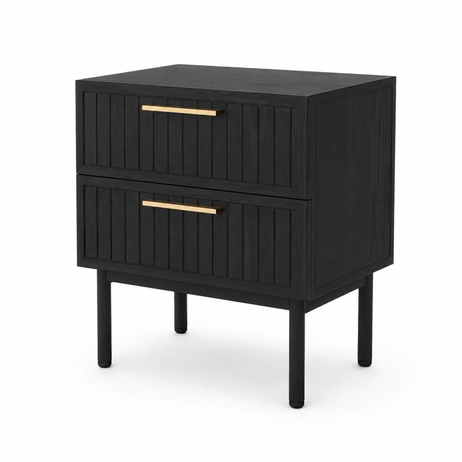 Holz-Nachttisch mit 2 Schubladen Schwarz