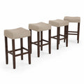 4er Set Barhocker Holz Dunkelbraun Leinen Beige