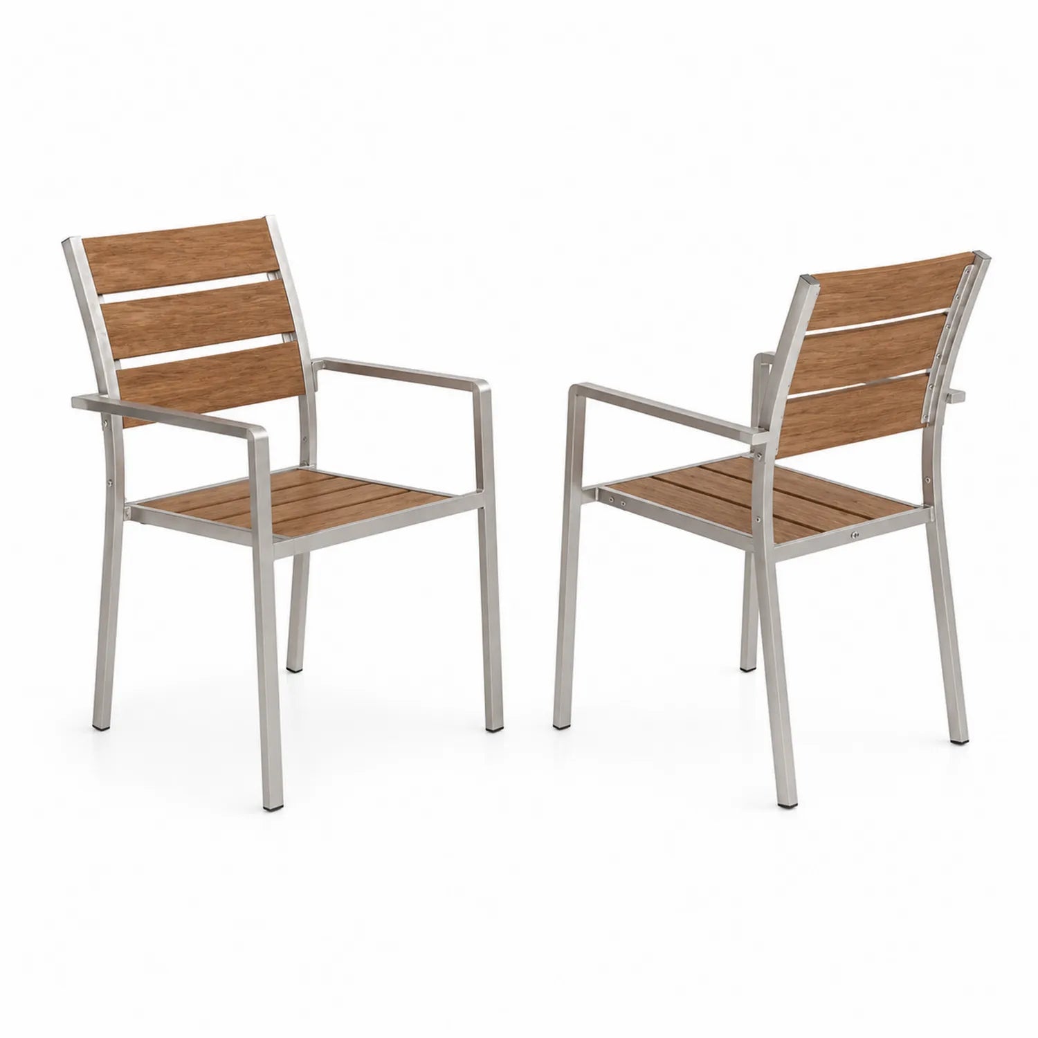 2er-Set Stühle aus Edelstahl und Akazienholz