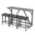 Barset: Tisch und 3 Hocker Massivholz Grau