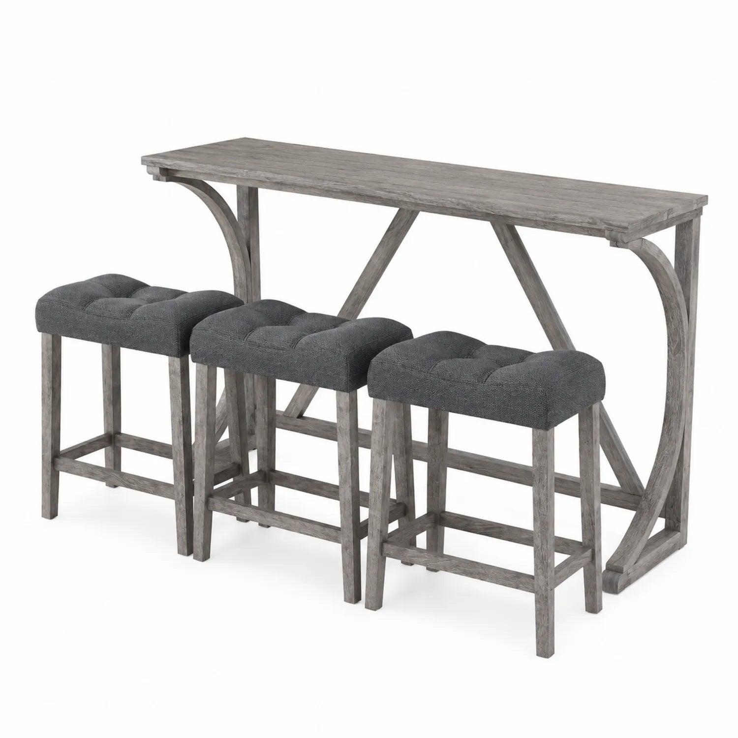 Barset: Tisch und 3 Hocker Massivholz Grau