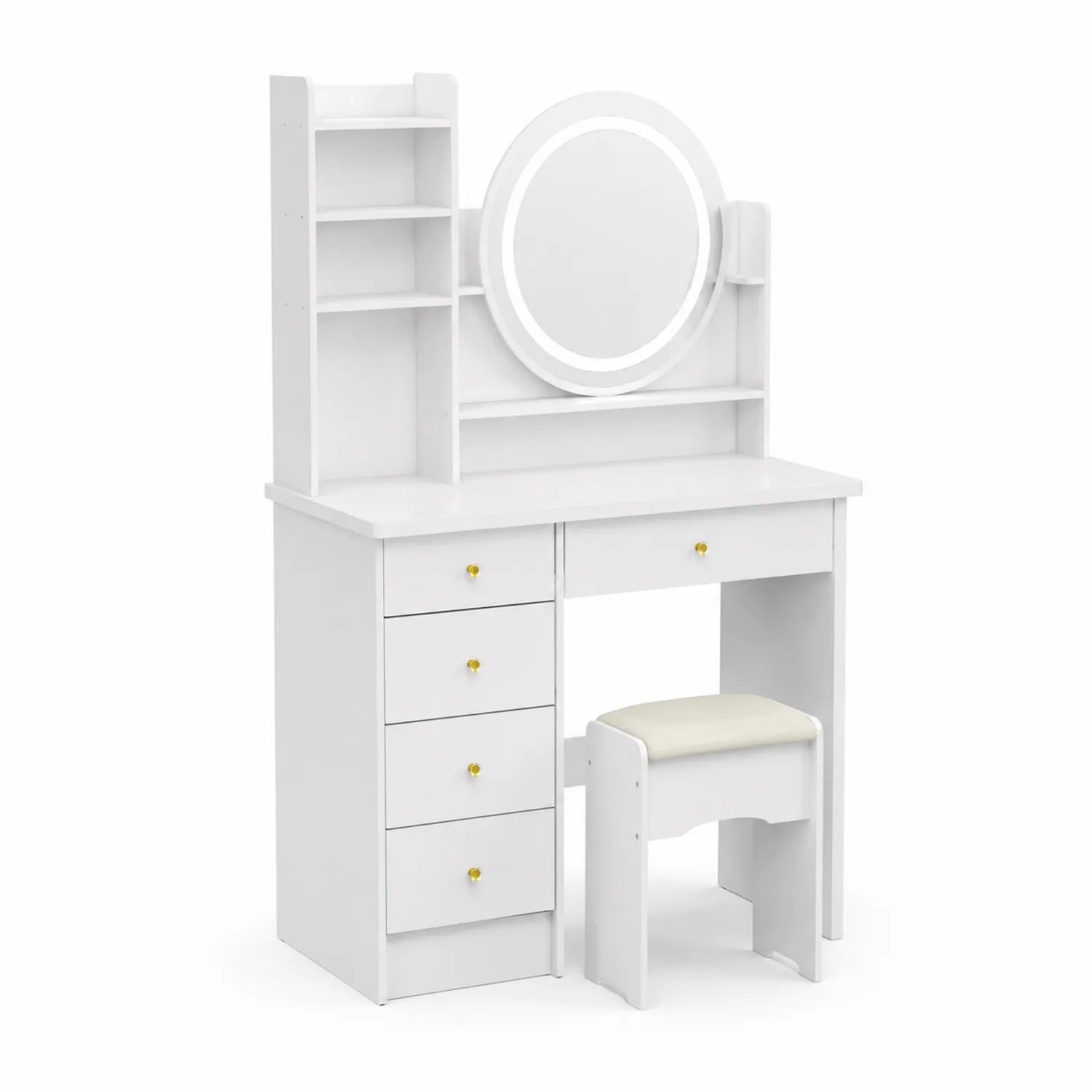 Weißer Schminktisch aus MDF mit Spiegel und Hocker