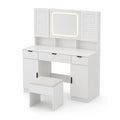 Schminktisch Set mit LED-Spiegel und Hocker Weiß