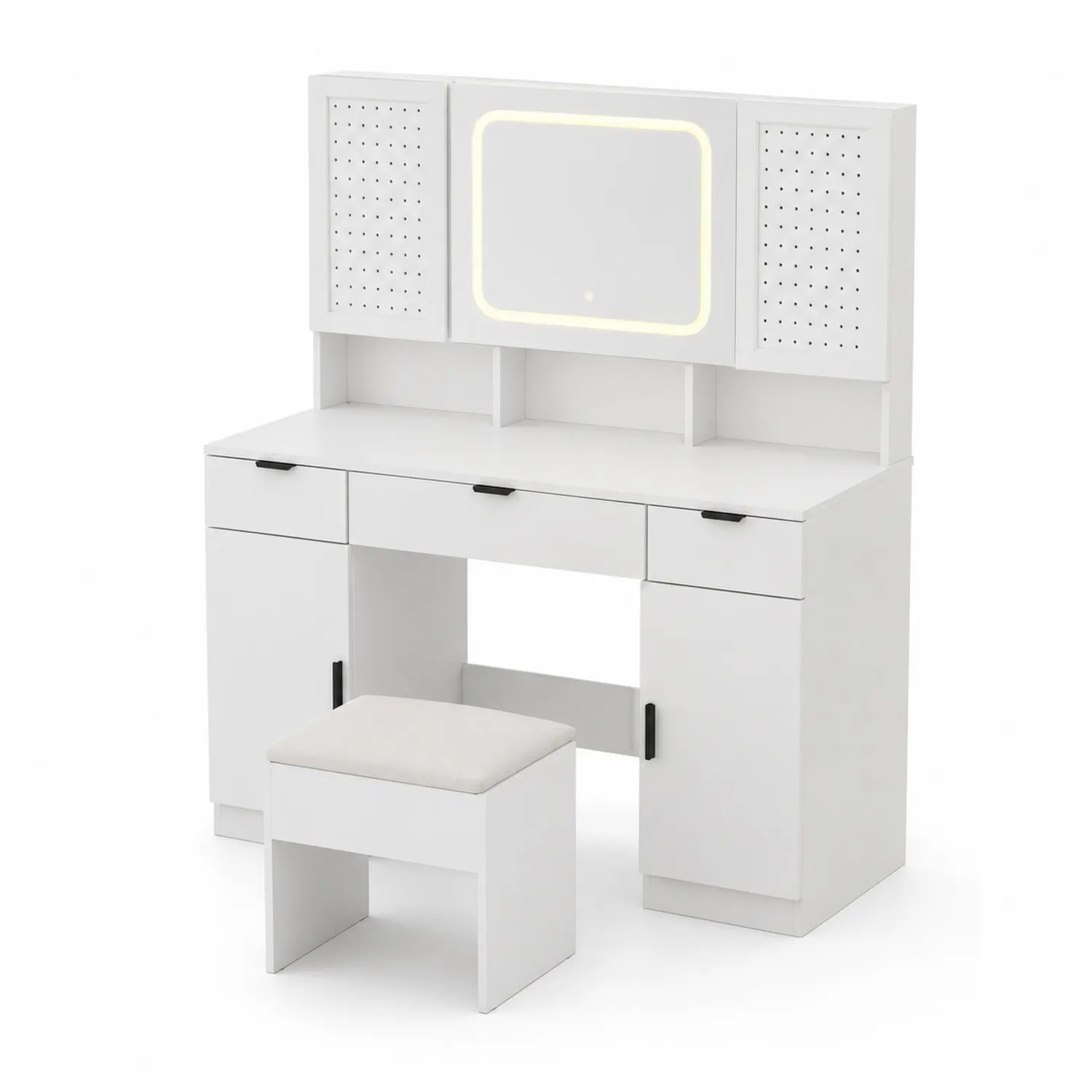 Schminktisch Set mit LED-Spiegel und Hocker Weiß