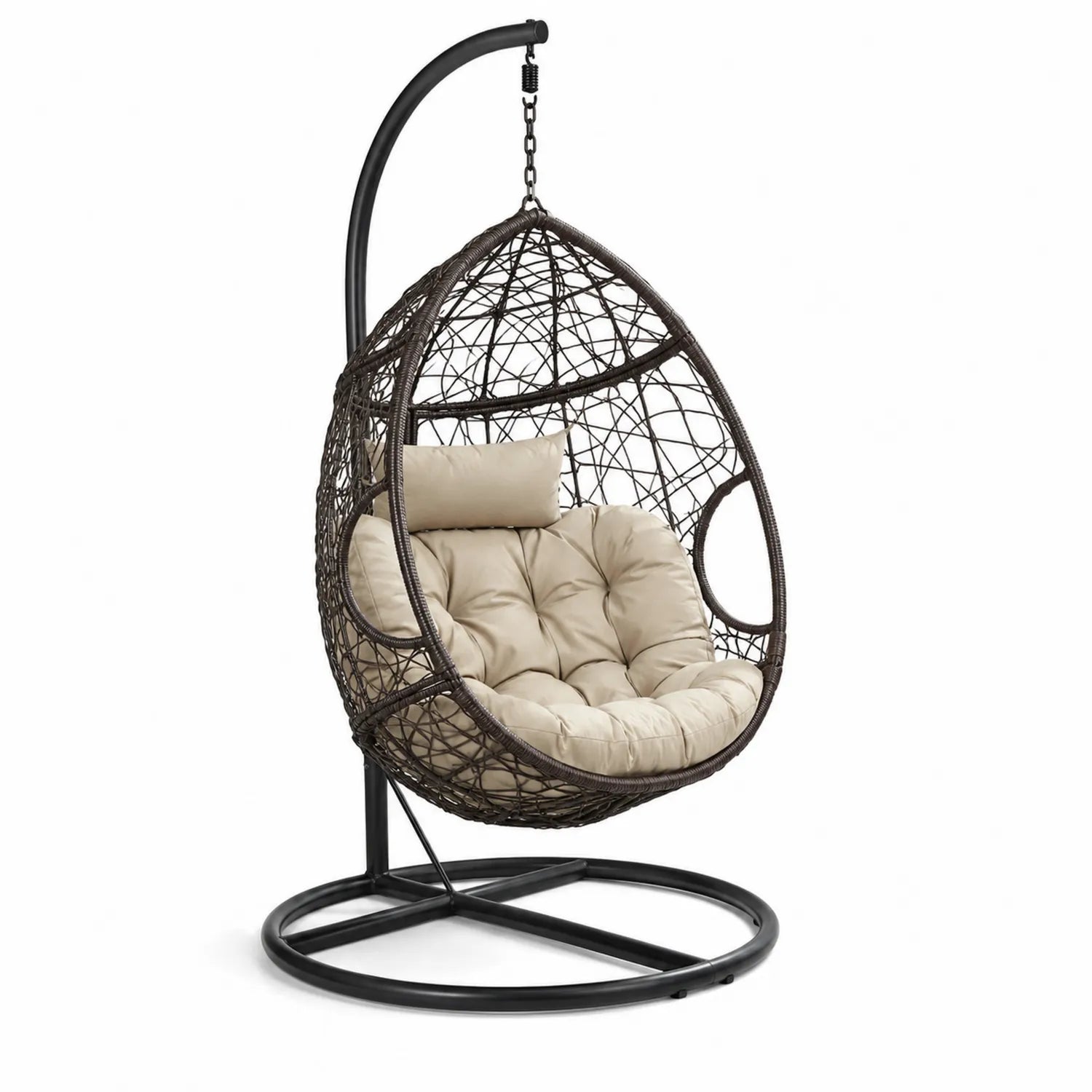 Hängesessel Rattan Braun Beige Stahlrahmen