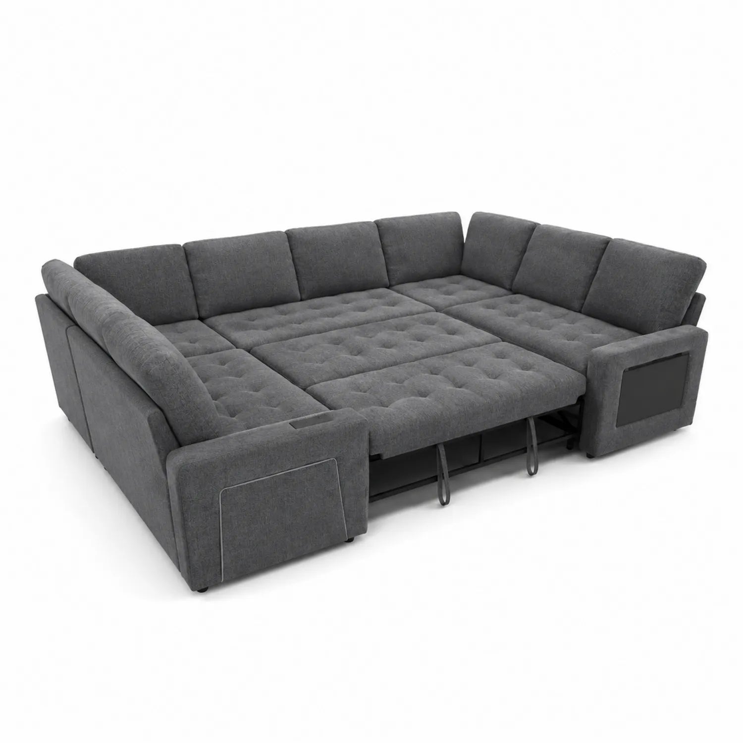 Ecksofa mit Schlaffunktion, L-Form, 275x230 cm, Polyesterstoff, Dunkelgrau