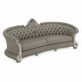Halbrundes Chesterfield Sofa aus Leder Grau