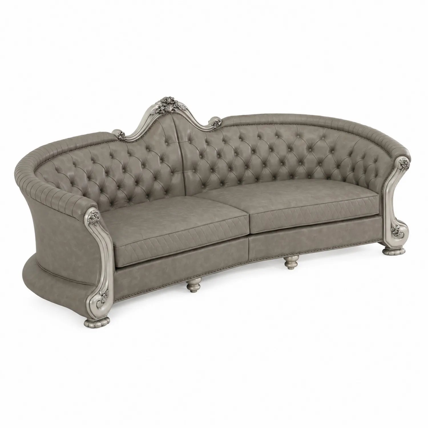 Halbrundes Chesterfield Sofa aus Leder Grau