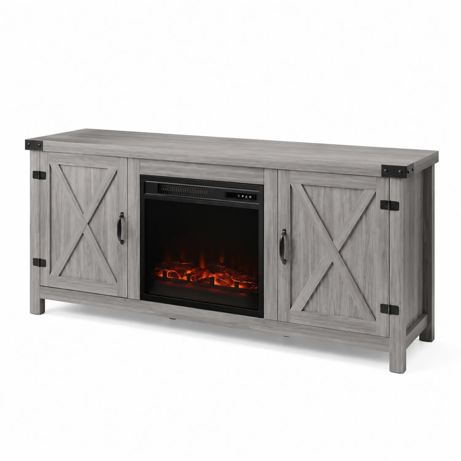 TV-Schrank mit Elektrokamin MDF Holzoptik Grau 147x40x65 cm