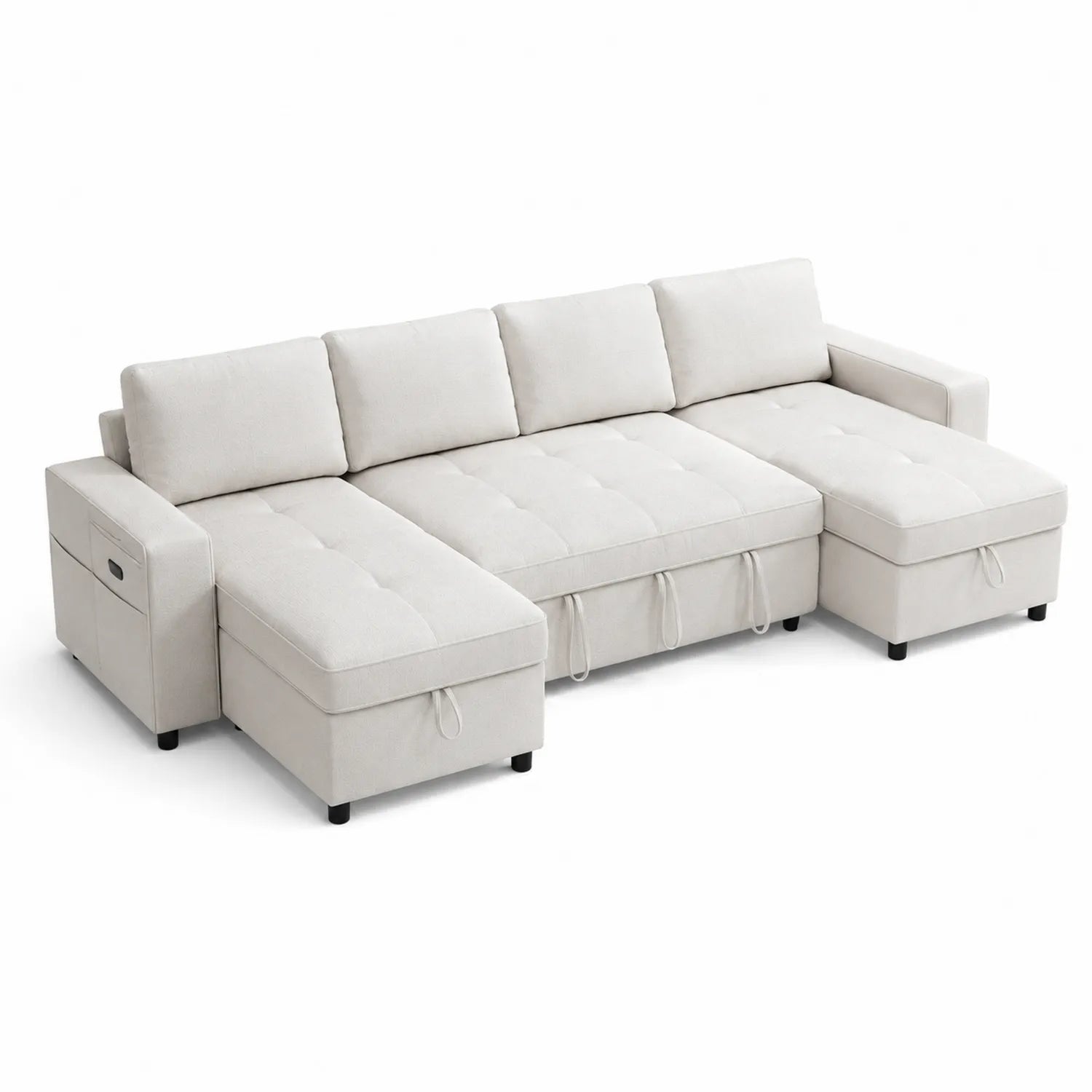 Ecksofa mit Stauraum, Stoff, Creme, 250x150cm