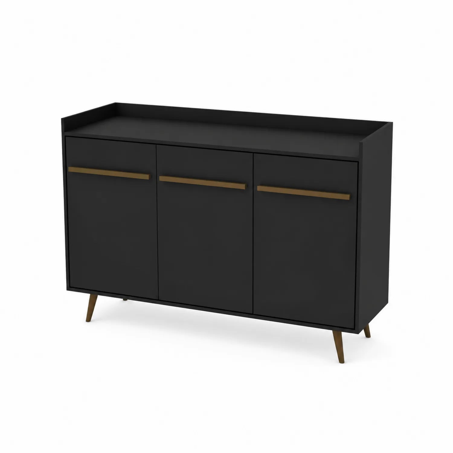 Schwarzes Sideboard mit Holz und Metallbeinen