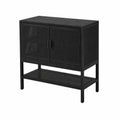 Schwarzer Holzschrank mit Rattangeflecht Türen 80x40x85 cm