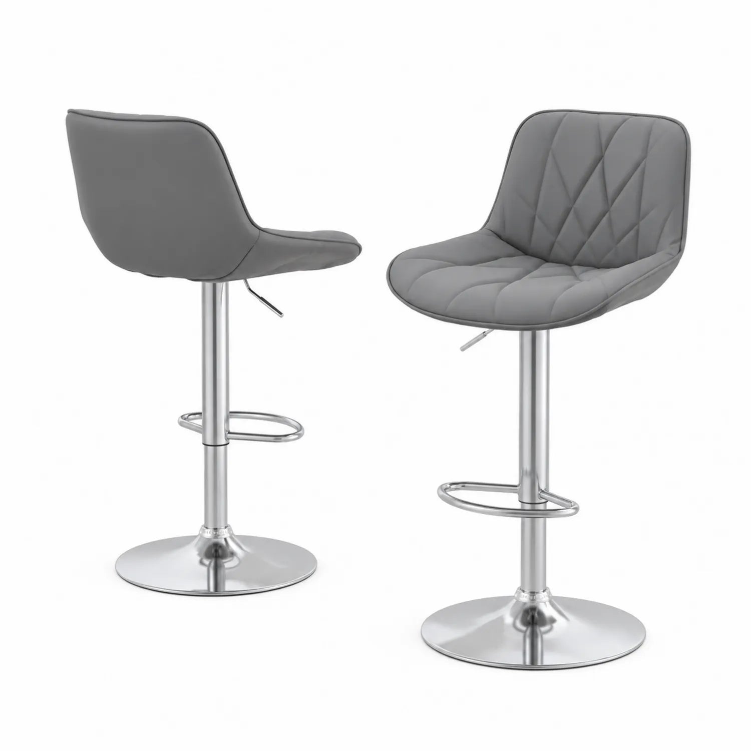 2er Set Barhocker Kunstleder Grau Verstellbar