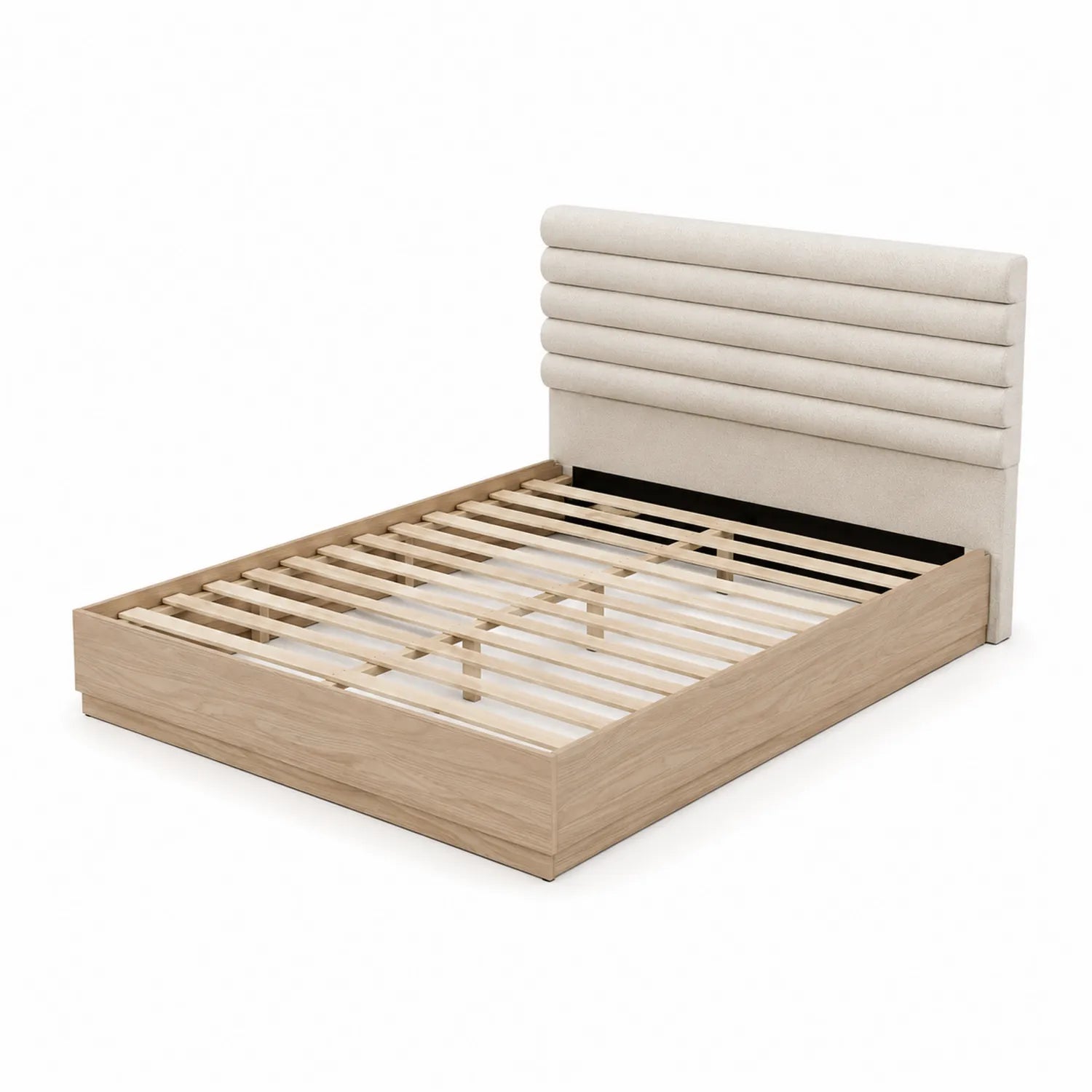 Massivholzbett mit Polyester-Kopfteil 200x180 cm Beige