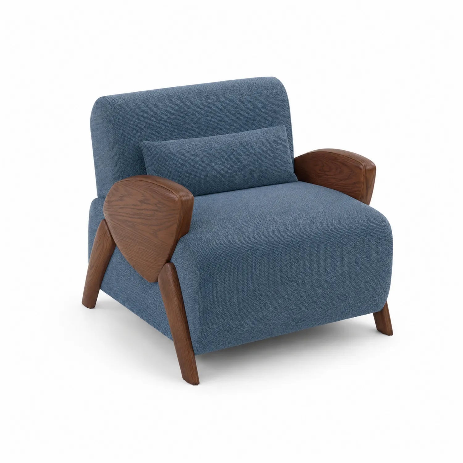 Sessel aus Nussbaumholz und Stoff Blau