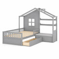 Kinderhausbett mit Schublade Holz Grau 190x90 cm
