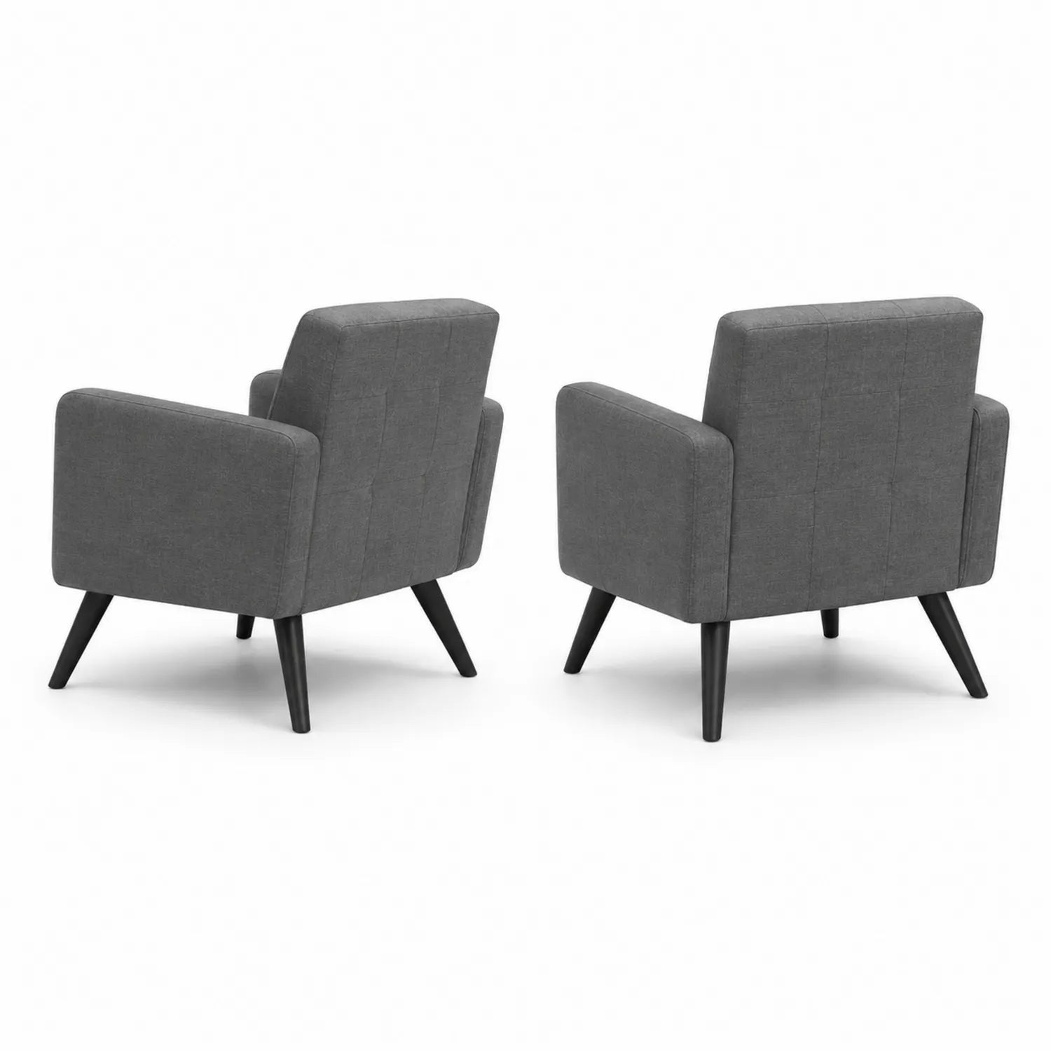 2er Set Sessel aus grauem Stoff mit Holzbeinen