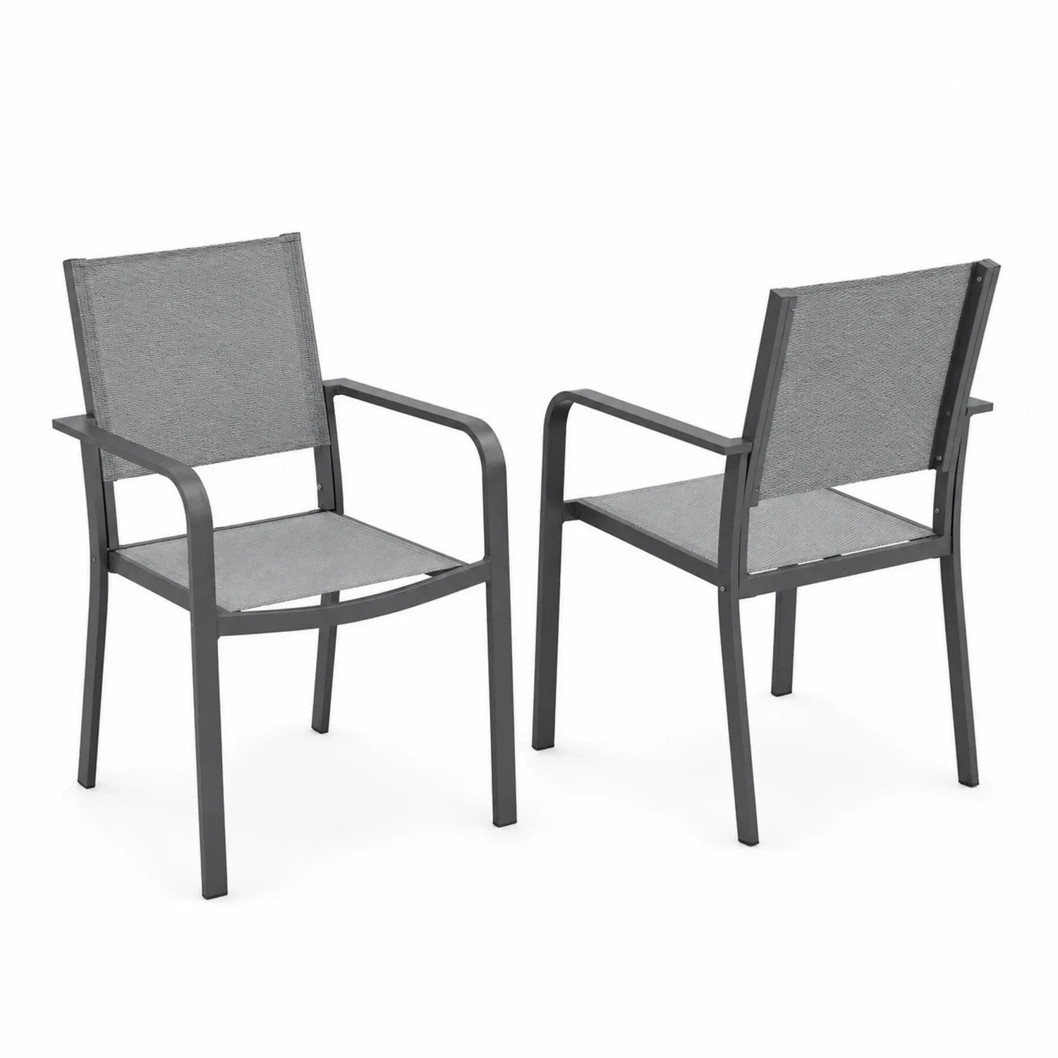 2er Set Outdoor-Stühle Aluminium Textilene Grau