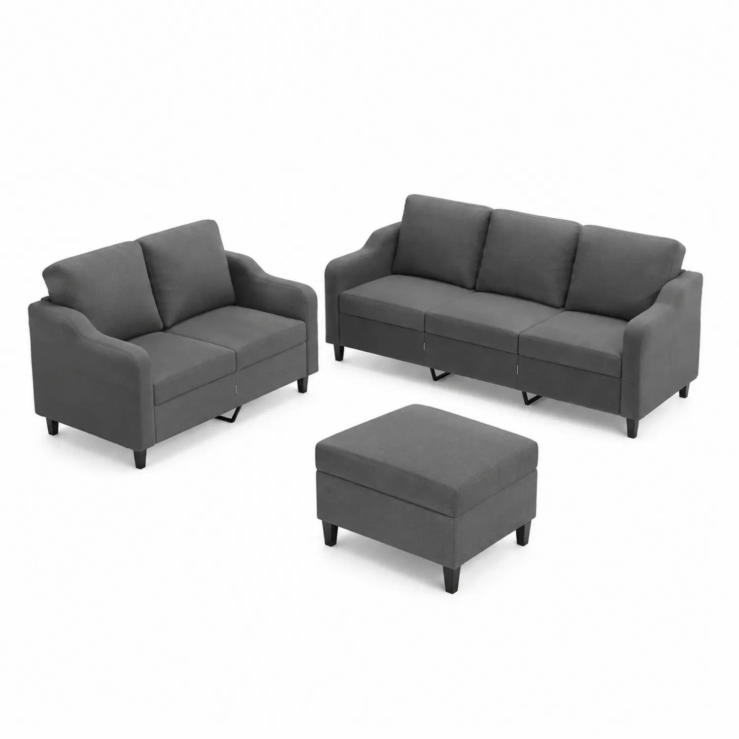 3-teiliges Sofa-Set aus Stoff in Grau