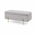 Samtbank mit Stauraum 120x40x45 cm Messingbeine Hellgrau