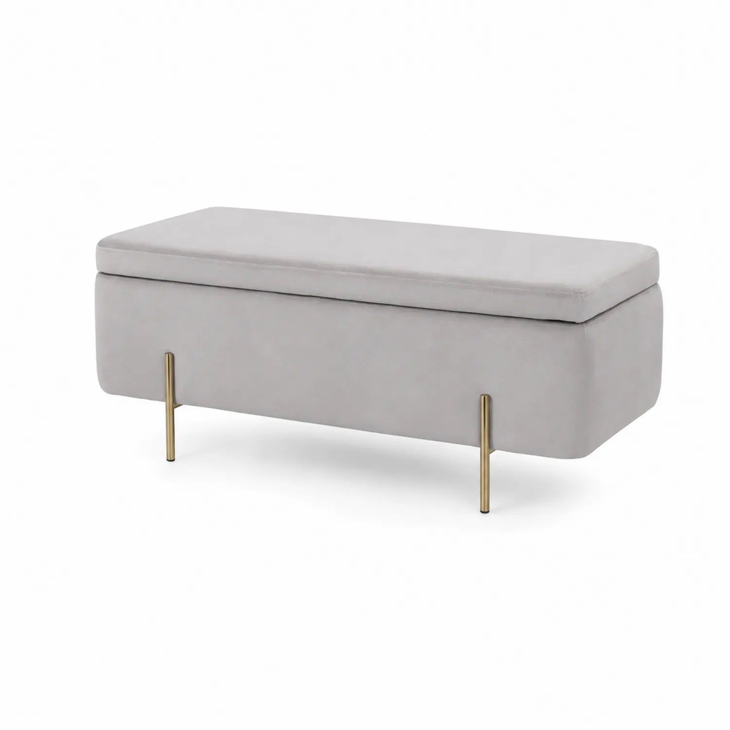 Samtbank mit Stauraum 120x40x45 cm Messingbeine Hellgrau