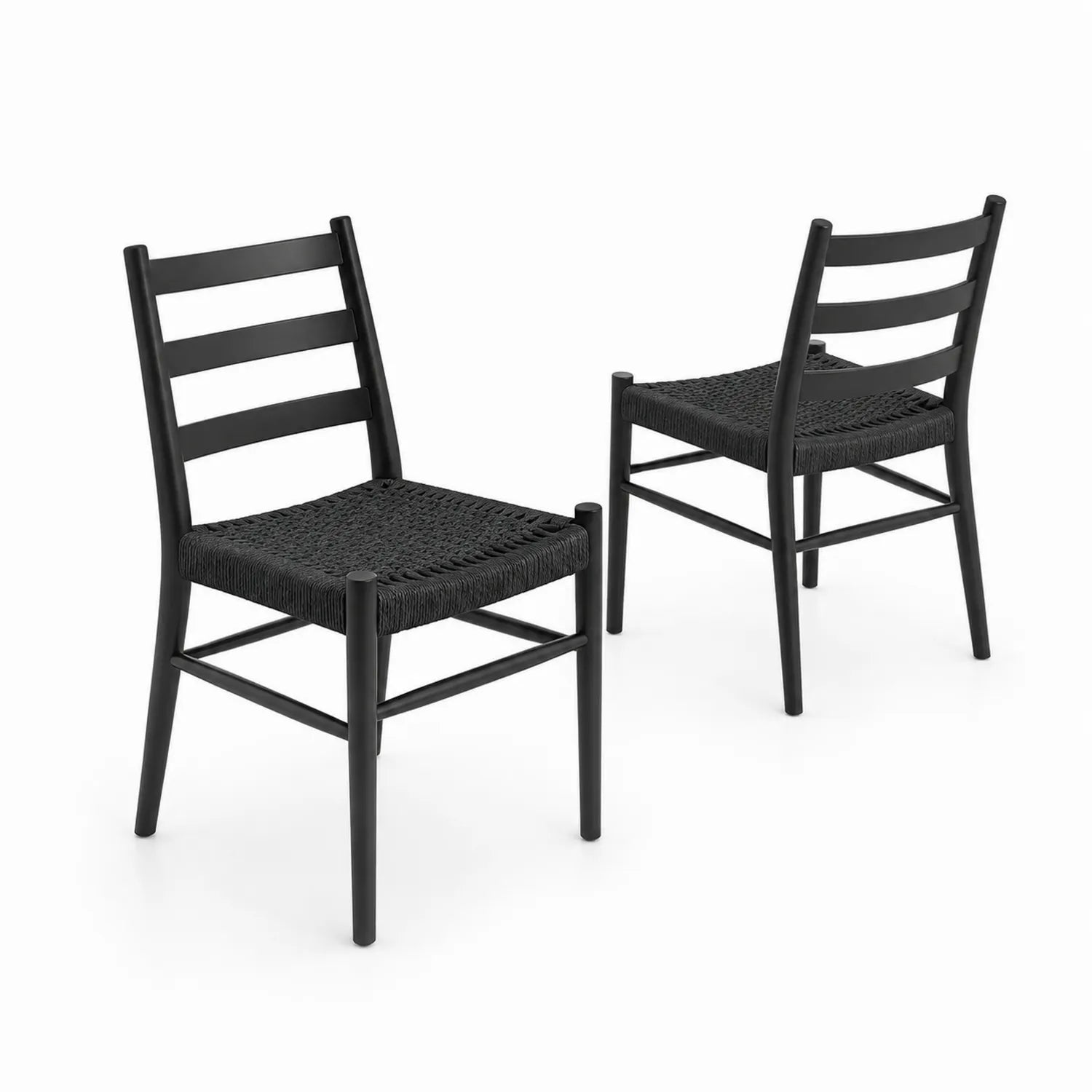 2er Set Esszimmerstühle aus Holz und Seilgeflecht Schwarz