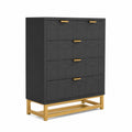 Kommode Schwarz mit geometrischem Muster und 4 Schubladen aus MDF und Metall