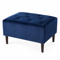 Samt Hocker Blau mit Massivholzbeinen