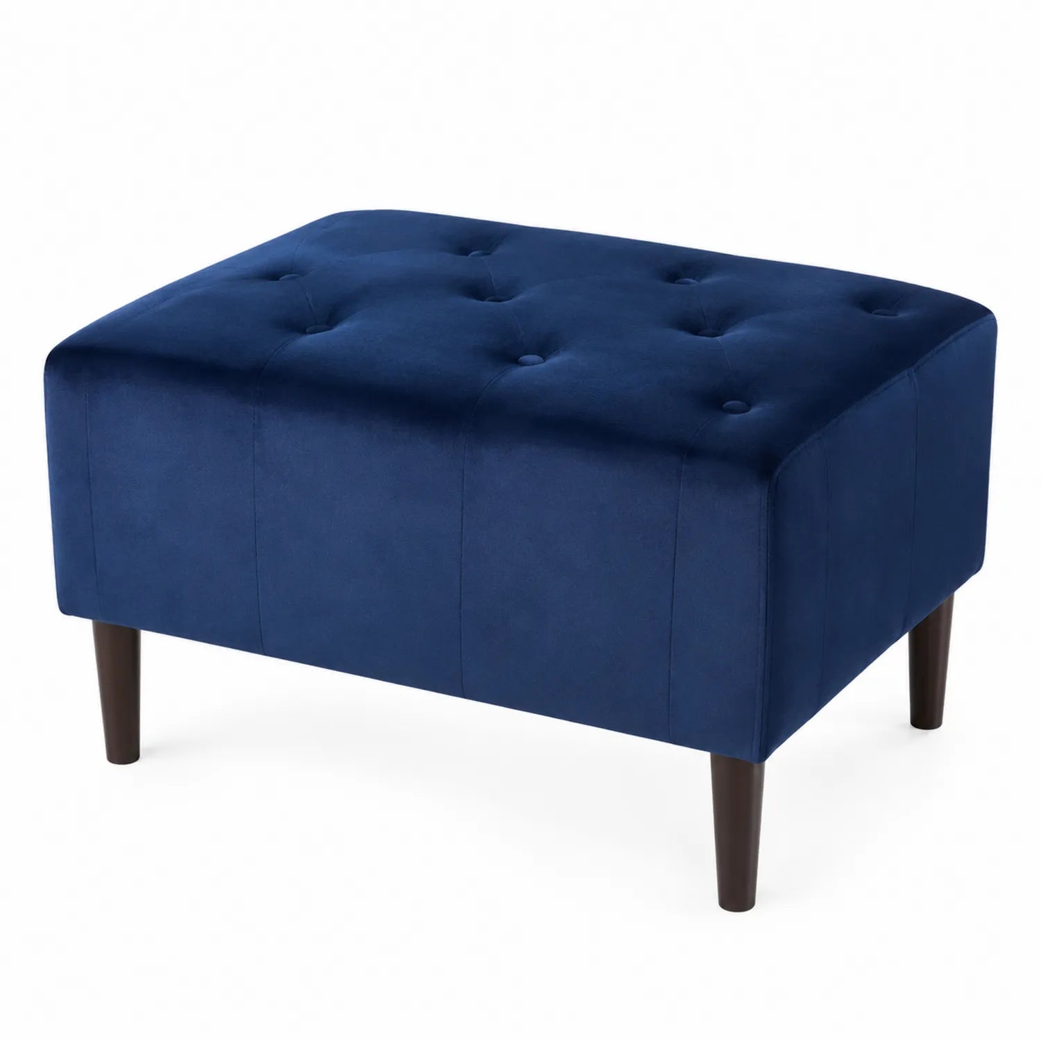 Samt Hocker Blau mit Massivholzbeinen