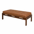 Rechteckige Bank 140cm Holz Leder Braun