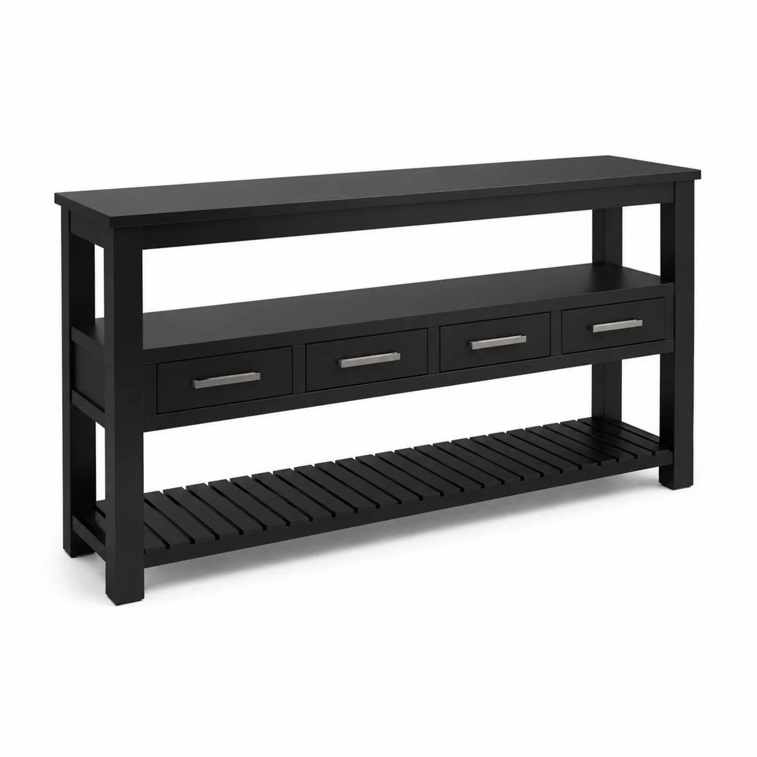 Console en bois avec 4 tiroirs Noir 120x35x80cm