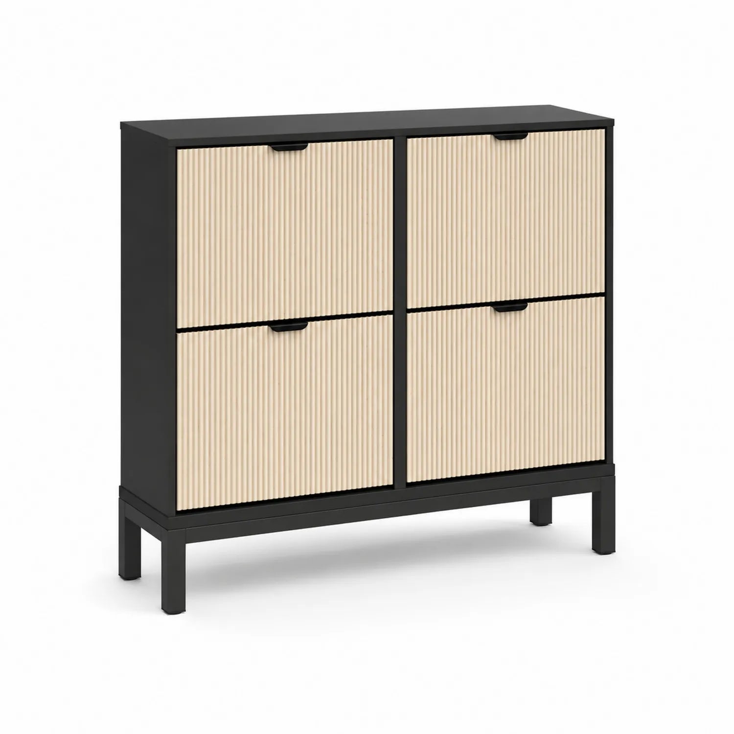 Schuhschrank aus Holz und Metall 90cm Schwarz/Beige