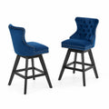 Barhocker Set aus Samt Blau mit Dekorativen Nägeln